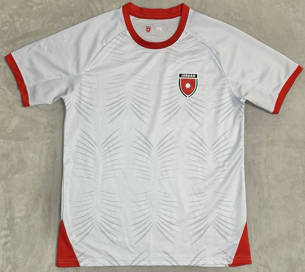 Jordan National Team Soccer Football Jersey Men's L White Red Eagle Graphic